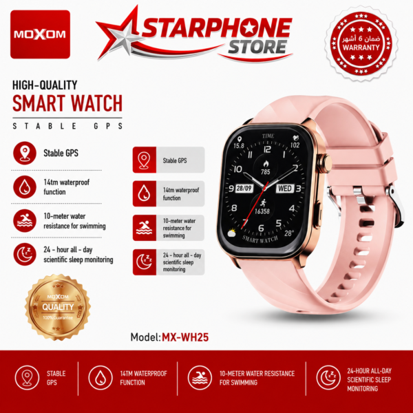 Montre Connectée Moxom MX-WH25 GPS Étanche 1ATM, Écran TFT 2.01”, Suivi Santé & Batterie Longue Durée