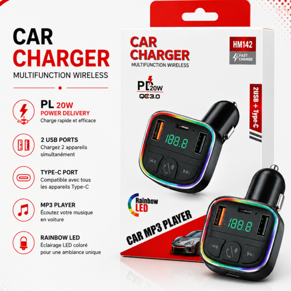 Transmetteur FM 3 Port Rapide Mobile Téléphone 3.1A Rapide Chargeur De Voiture Usb