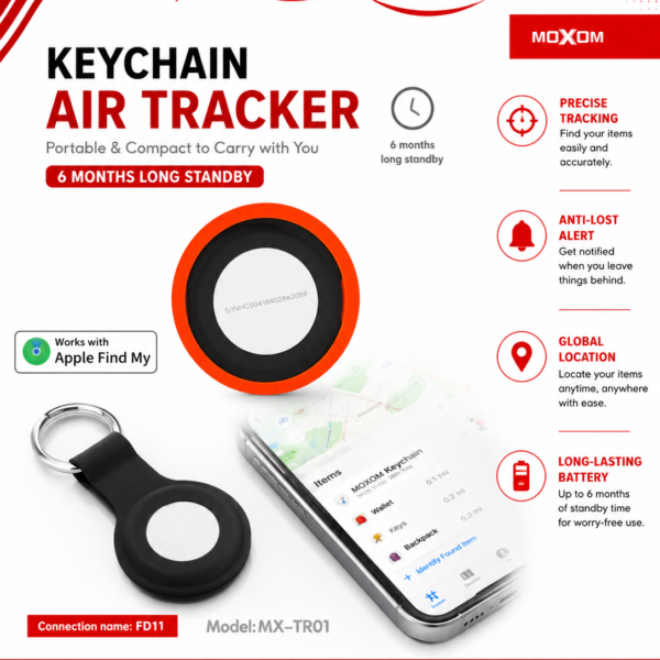Moxom Keychain Air Tracker Portable Compact Works Apple Find FD 11 Mx-Tr01
