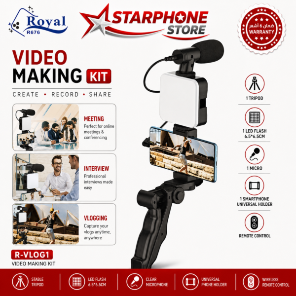 KIT Mini Ring Light LED avec Microphone et Trépied Smartphone – Éclairage 3 Modes, Télécommande Universelle