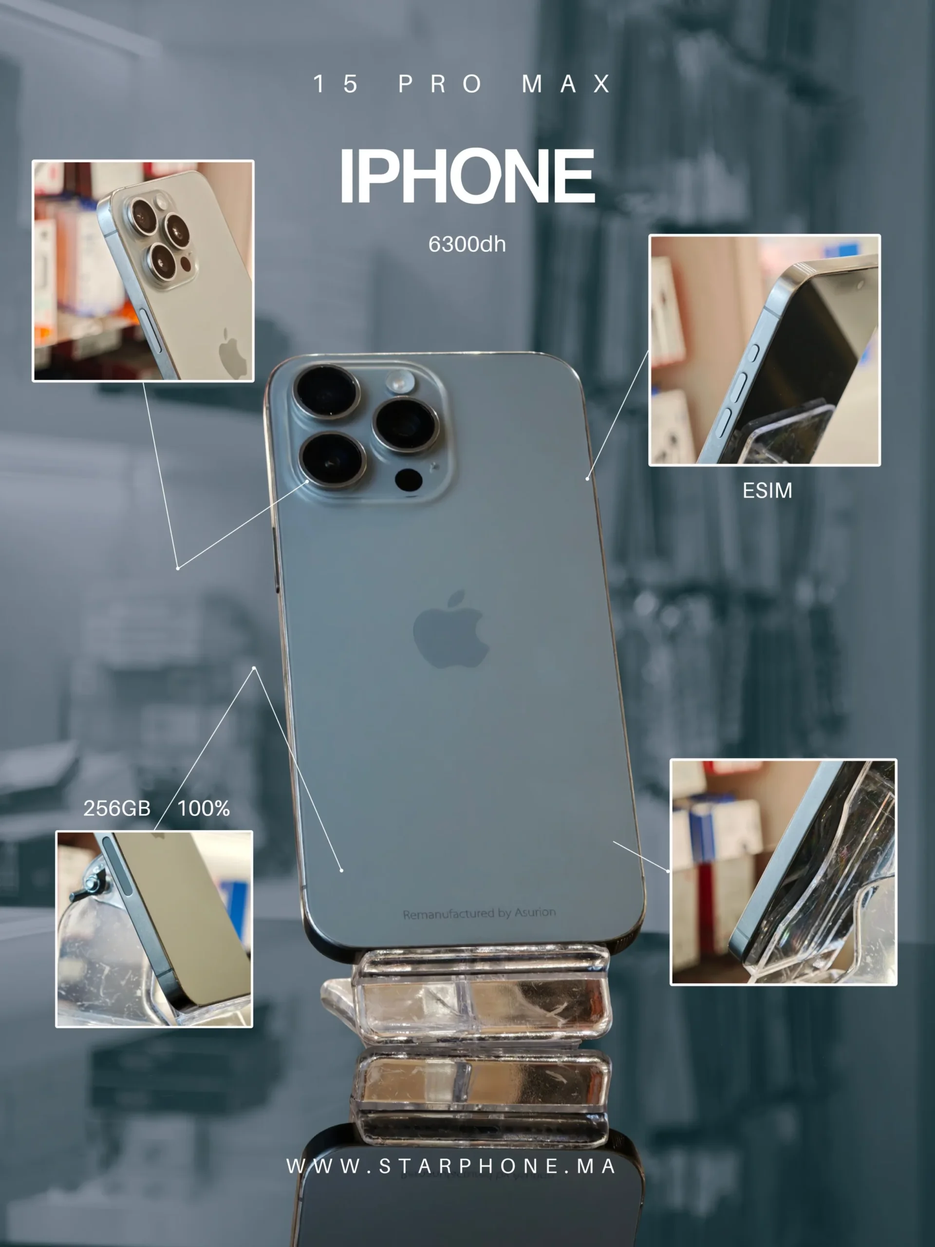 IPHONE 15 PRO MAX 256GB 100% 7942 ESIM Apple IPHONE 15 PRO MAX 100% - StarPhone Maroc