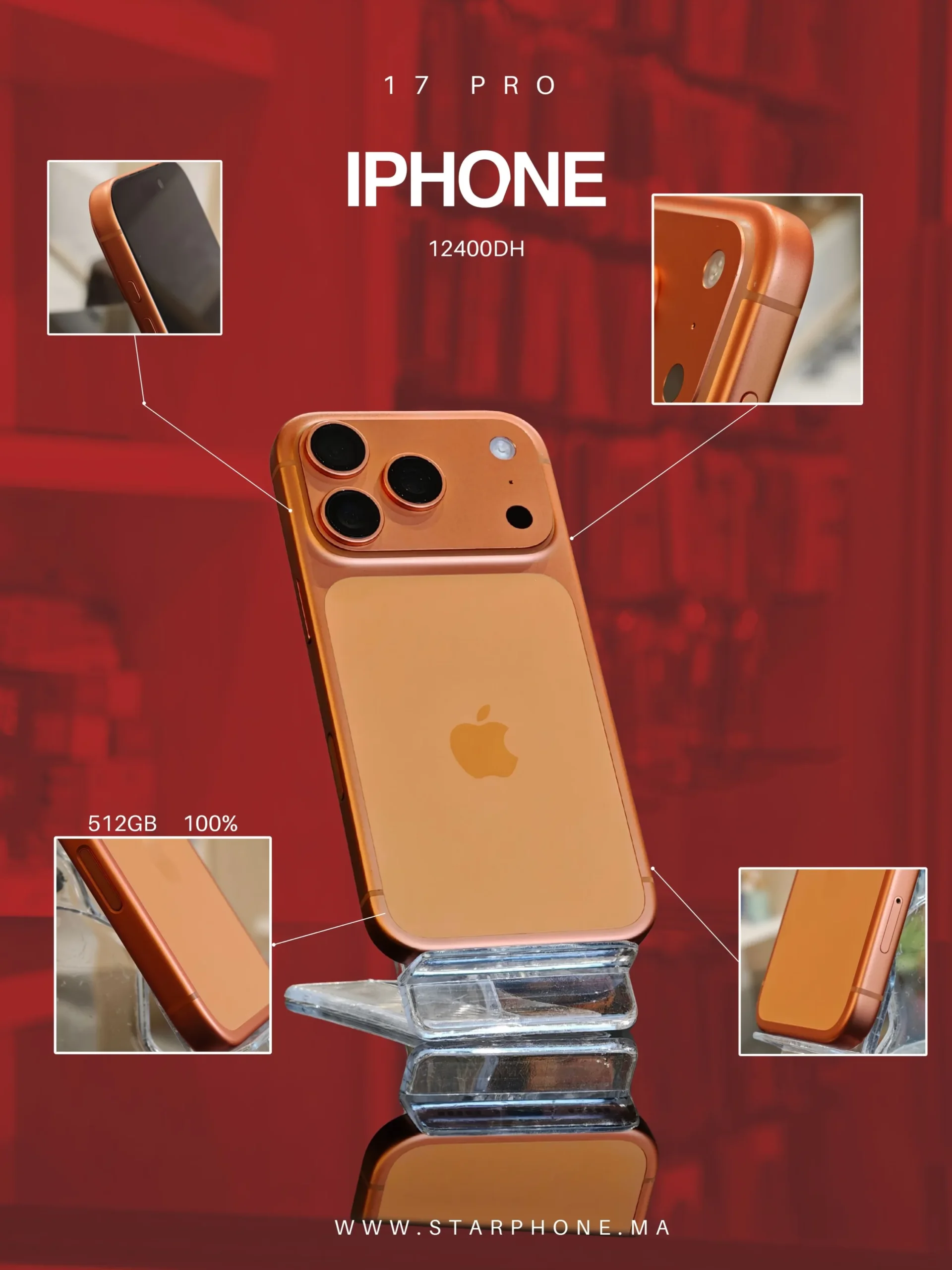 IPHONE 17 PRO 512GB 100% 1395 OR Apple IPHONE 17 PRO 100% 1395 - StarPhone Maroc