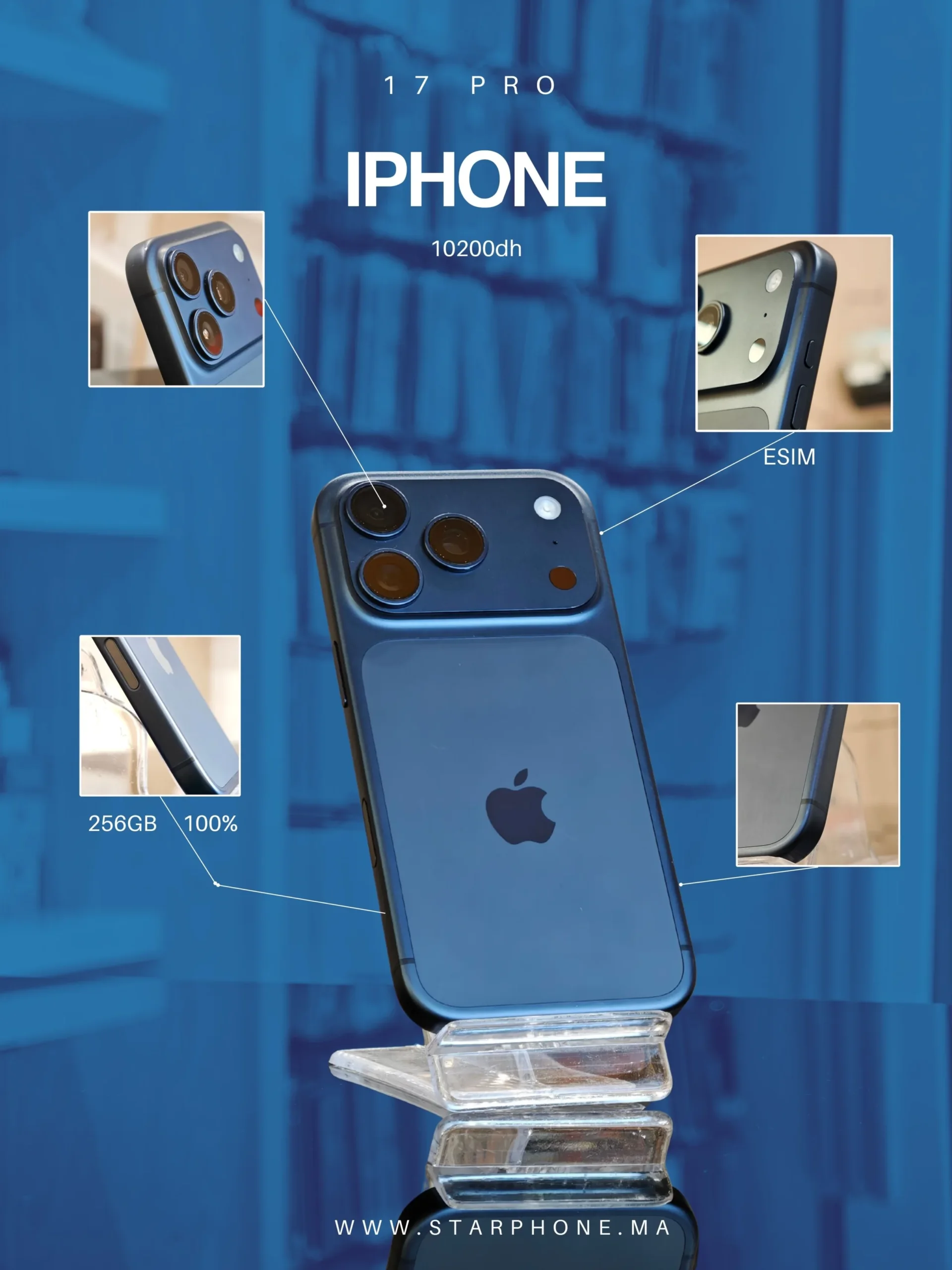 IPHONE 17 PRO ESIM 256GB 100% 6792 BL Apple IPHONE 17 PRO 100% 6792 - StarPhone Maroc
